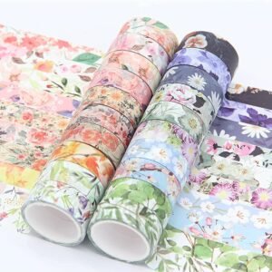 20 Roll Washi Tape Set - Flower Design for Crafts, Journals, Gift Wrapping