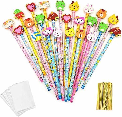 24 Colorful Pencil Set with Cartoon Eraser