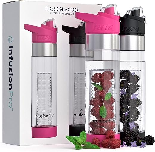 24oz Fruit Infuser Water Bottle, 2 Pack