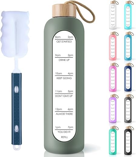 32 Oz Glass Water Bottle with Time Marker