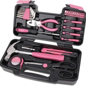 39 Piece Pink Ribbon Household Tool Set