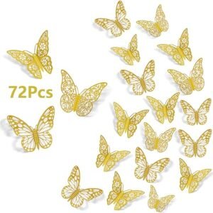 72Pcs Metallic 3D Butterfly Wall Stickers