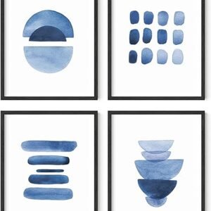 Abstract Blue Wall Art Prints Set