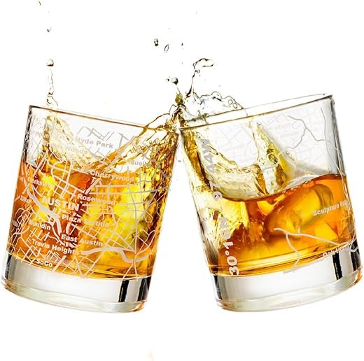 Austin Map Etched Whiskey Glasses - Set of 2