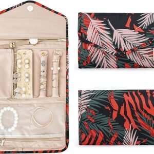 BAGSMART Jewelry Travel Organizer Roll - Red Fern