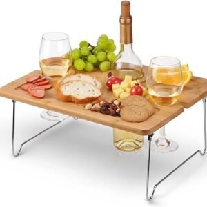 Bamboo Wine Picnic Table - Portable Wine Lover Gift