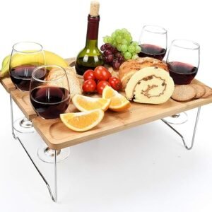 Bamboo Wine Picnic Table with Glass Holders