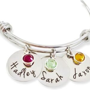 Bangle Bracelet: Personalized Birthstone & Names
