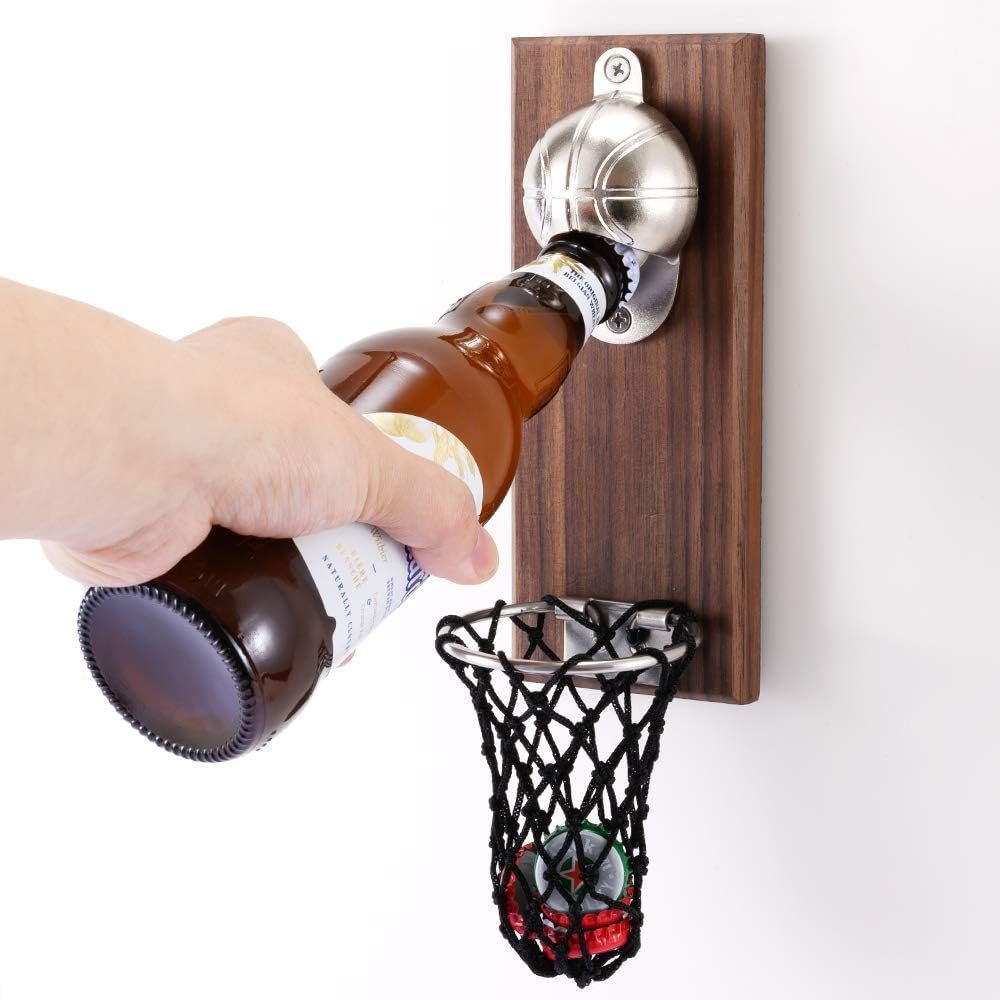 Basketball Magnetic Bottle Opener with Cap Collector