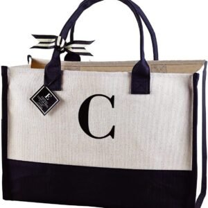 Black and White Initial Canvas Tote Bag