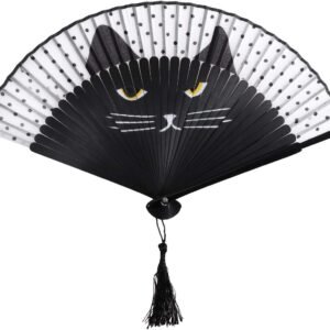 Black Cat Handheld Bamboo Silk Fan