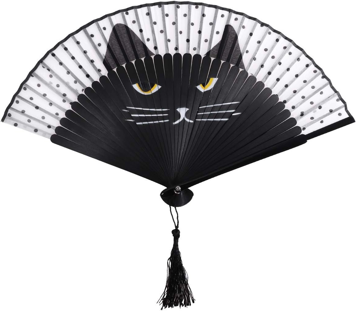 Black Cat Handheld Bamboo Silk Fan