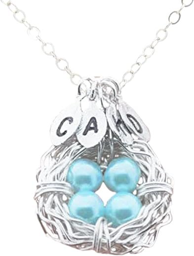 Blue Birdnest Necklace with Customized Charm