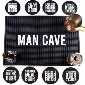 Bodomor Bar Mat & Funny Coasters Set