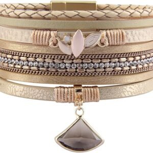 Boho Cuff Bracelet with Crystal Leather