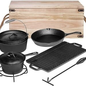 Bruntmor Camping Cooking Set: Pre Seasoned Cast Iron Dutch Oven