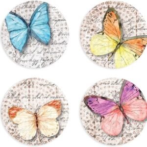 Butterfly Tan Watercolor Ceramic Coasters (Pack of 4)