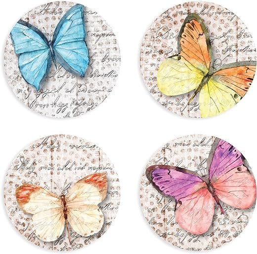 Butterfly Tan Watercolor Ceramic Coasters (Pack of 4)