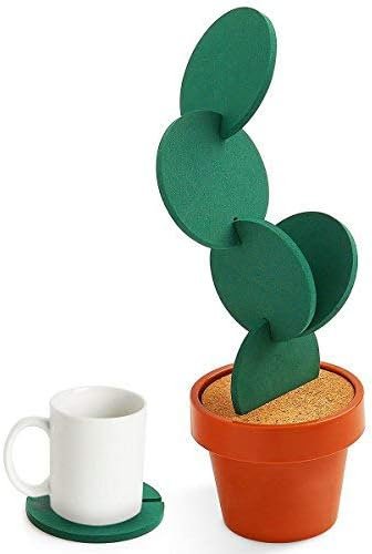 Cactus Coasters with Flowerpot Holder - 6 Piece Set