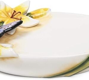 Ceramic Soap Dish Holder with 3D Butterfly and Lily Design