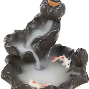 Ceramic Waterfall Incense Burner, Lotus Flower