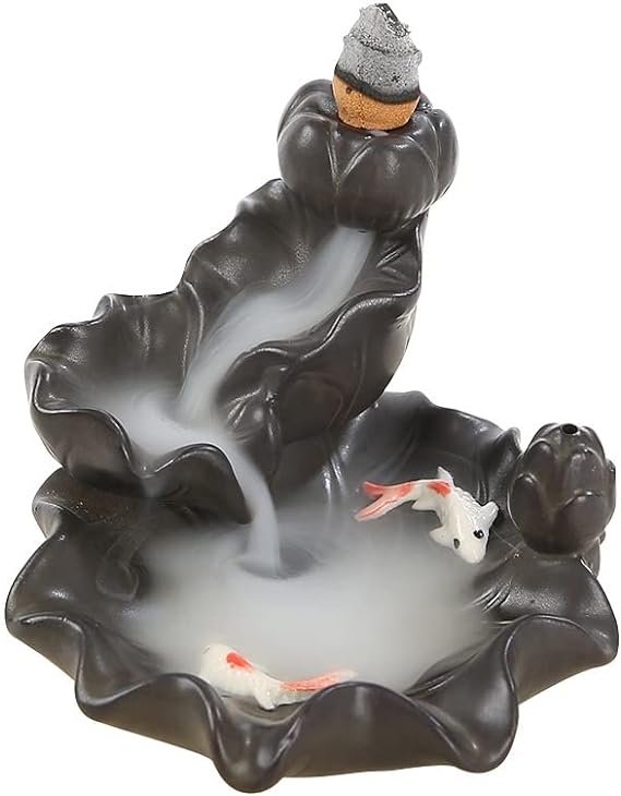 Ceramic Waterfall Incense Burner, Lotus Flower