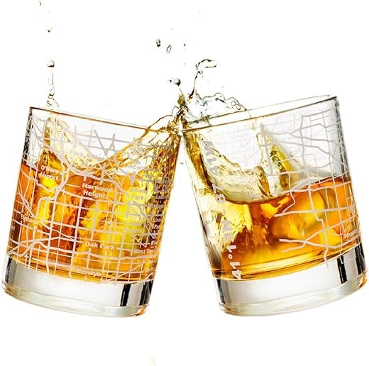 Chicago Map Etched Whiskey Glass Set