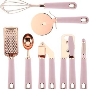 Copper Coated Kitchen Gadget Set with Pink Handles