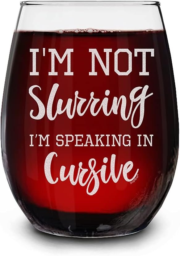 Cursive Engraved Stemless Wine Glass