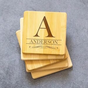 Custom Bamboo Coasters Set - Wedding and Bridal Gifts