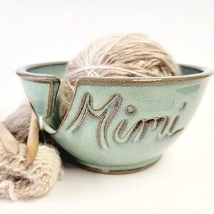 Custom Name Yarn Bowl - Soft Green
