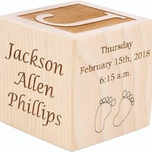 Custom Wood Baby Birth Block, 3 Sizes, Newborn Gifts