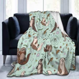 Cute Sea Otter Sherpa Throw Blanket
