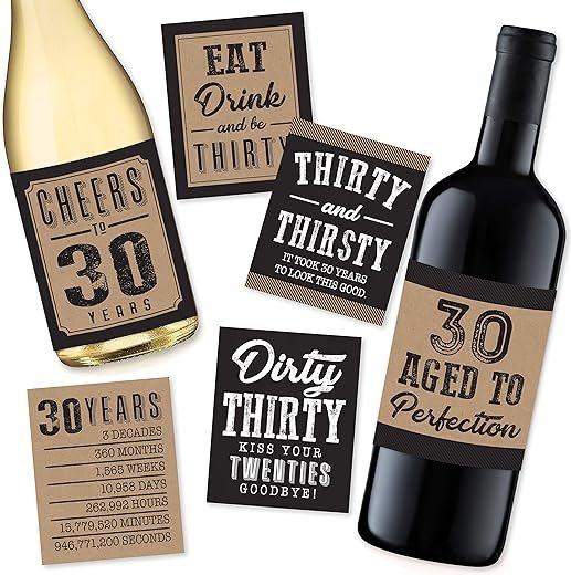Dirty Thirty Wine or Beer Bottle Labels