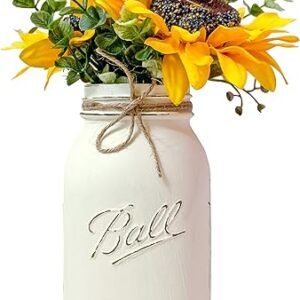 Distressed Mason Jar with Artificial Sunflowers