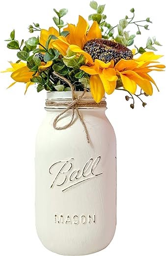 Distressed Mason Jar with Artificial Sunflowers