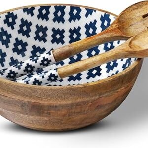 Folkulture Wooden Salad Bowl with Serving Tongs