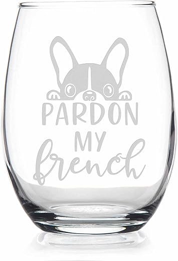 French Bulldog Stemless Wine Glass
