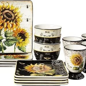 French Sunflower Dinnerware Set for 4