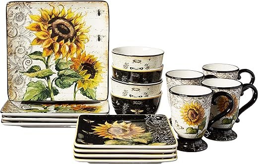 French Sunflower Dinnerware Set for 4
