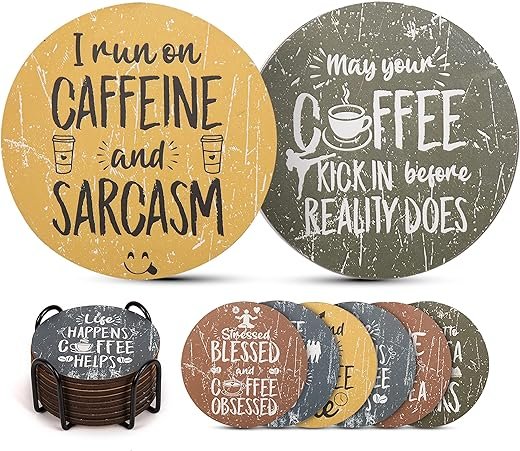 Funny Coasters for Coffee Table - Set of 8