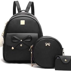 Girls Bowknot Leather Backpack Purse