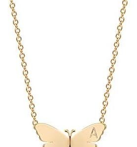 Gold Initial Necklace with Butterfly Pendant