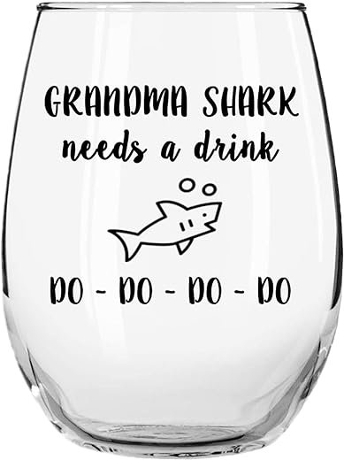 Grandma Shark Funny Stemless Wine Glass