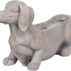 Gray Cement Dog Planter - Dachshund Weiner Dog Design