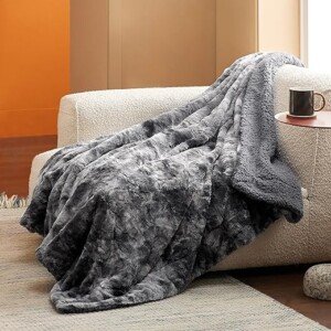 Grey Fuzzy Sherpa Blanket - Reversible Throw