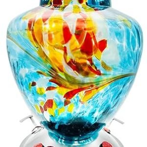 Hand Blown Glass Hummingbird Feeder - Blue
