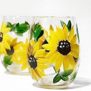 Handmade Sunflower Stemless Wine Glasses