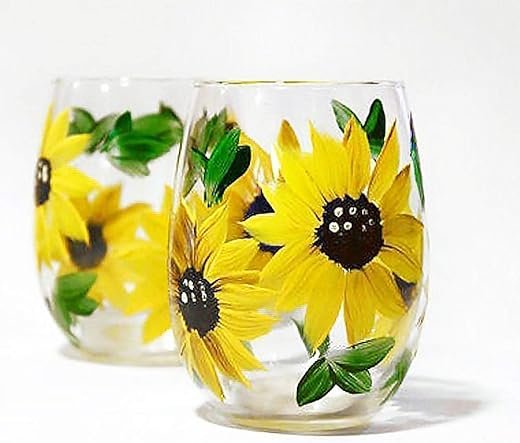 Handmade Sunflower Stemless Wine Glasses