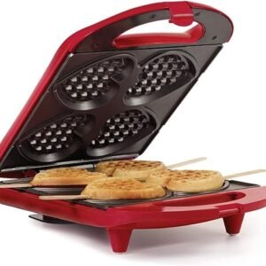 Heart Waffle Maker - Non-Stick, Red